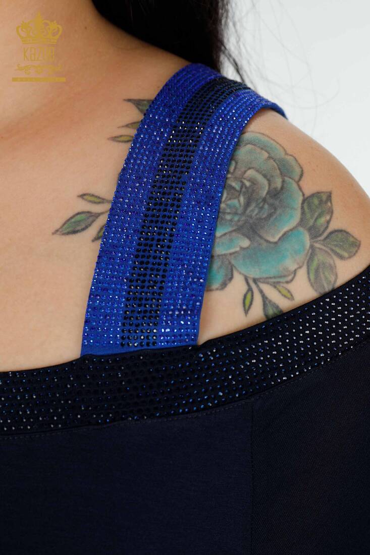 женская туника с вышивкой камнями темно-синяя - 77721 | КАZЕЕ