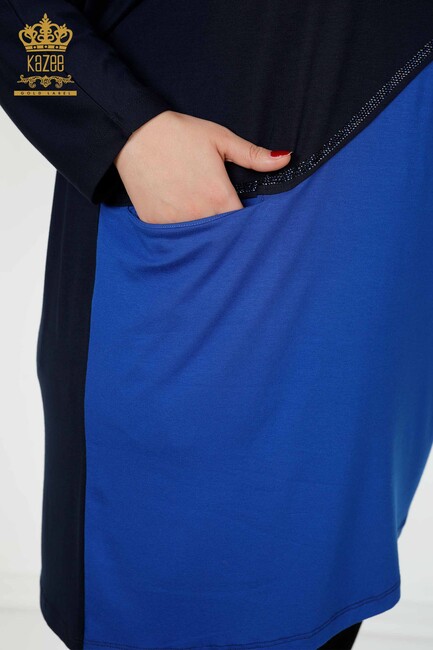 женская туника с карманом темно-синий-сакс - 77732 | КАZЕЕ - Thumbnail