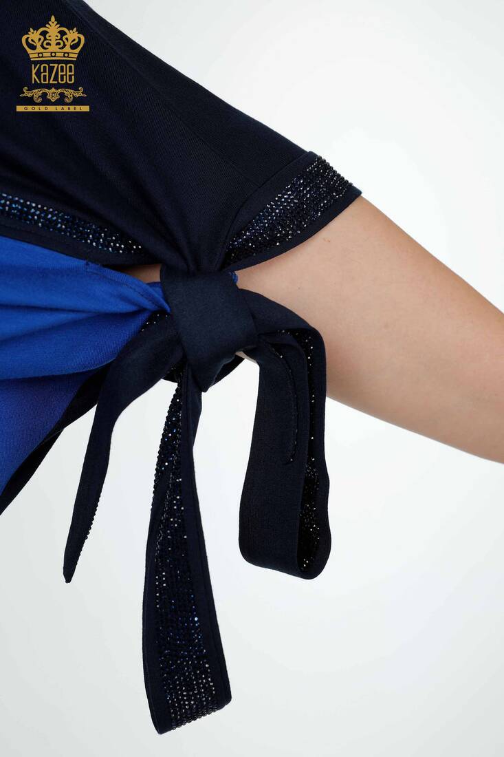 женская туника с карманом темно-синий-сакс - 77732 | КАZЕЕ