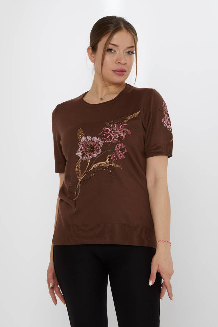 Женский трикотаж с вышивкой камнями Кофе - 31725 | КАZEЕ