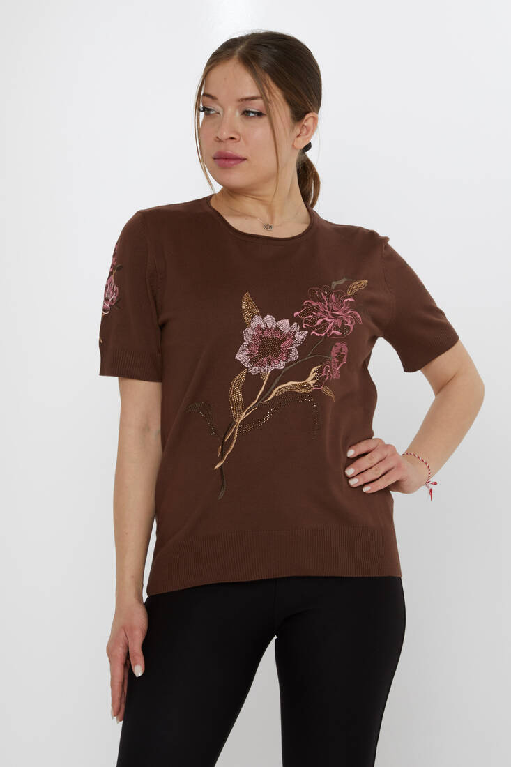 Женский трикотаж с вышивкой камнями Кофе - 31725 | КАZEЕ