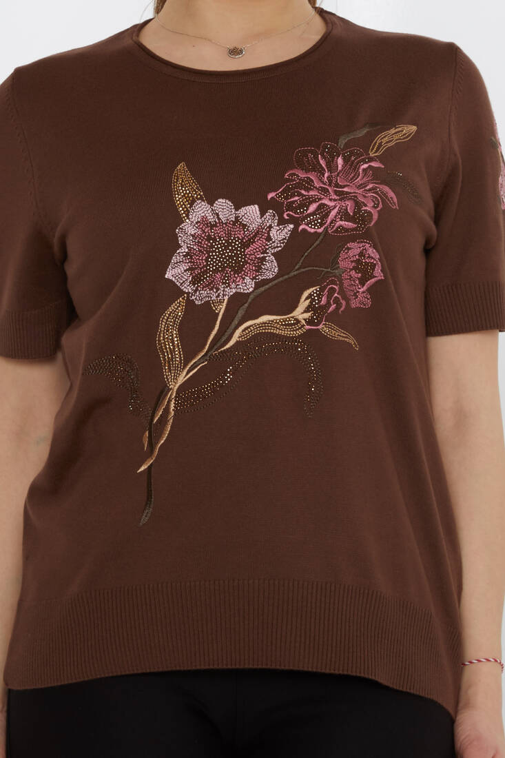Женский трикотаж с вышивкой камнями Кофе - 31725 | КАZEЕ