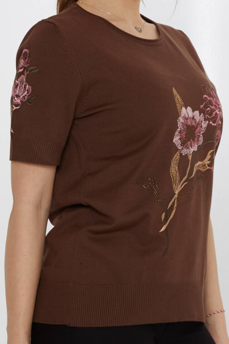 Женский трикотаж с вышивкой камнями Кофе - 31725 | КАZEЕ