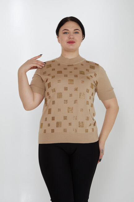 Женский трикотаж с воротником-стойкой Stoned Beige - 31550 | КАZEE - Thumbnail