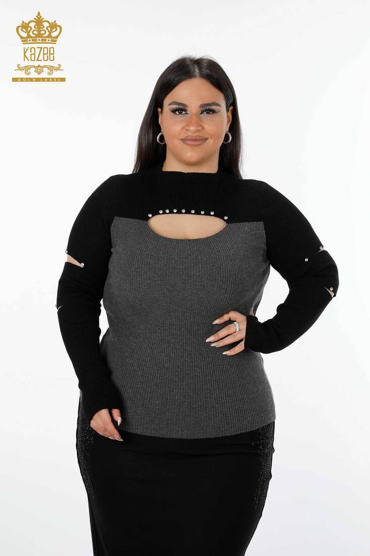 Женский трикотажный свитер двухцветный антрацитовый - 16235 | КАZЕЕ