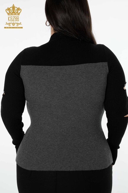 Женский трикотажный свитер двухцветный антрацитовый - 16235 | КАZЕЕ - Thumbnail