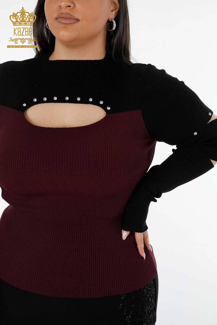 Женский вязаный свитер двухцветный сливовый - 16235 | КАZЕЕ