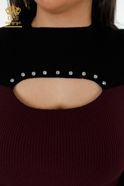 Женский вязаный свитер двухцветный сливовый - 16235 | КАZЕЕ - Thumbnail