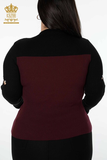 Женский вязаный свитер двухцветный сливовый - 16235 | КАZЕЕ - Thumbnail