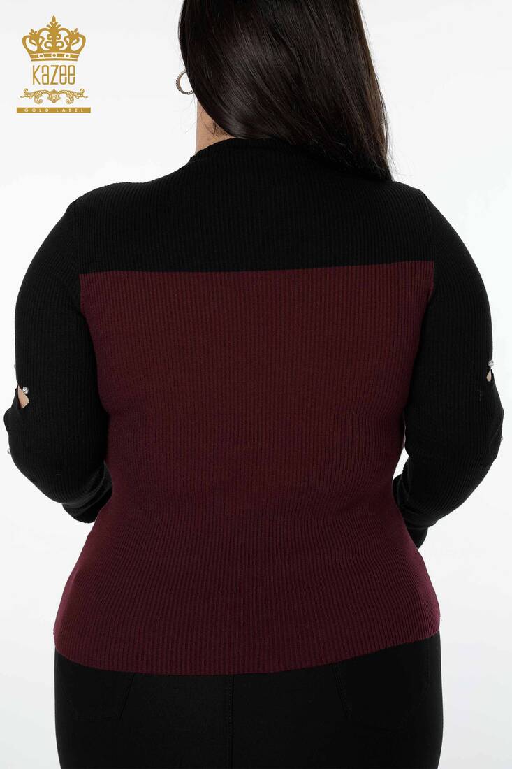 Женский вязаный свитер двухцветный сливовый - 16235 | КАZЕЕ