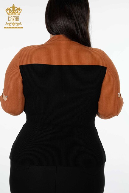 Женский трикотажный свитер двухцветный коричневый - 16235 | КАZЕЕ - Thumbnail