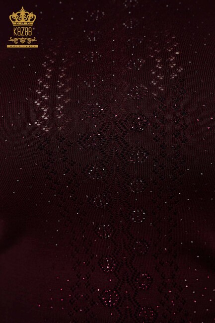 Женский трикотажный свитер с вышивкой камнями сливы - 14125 | КАZЕЕ - Thumbnail