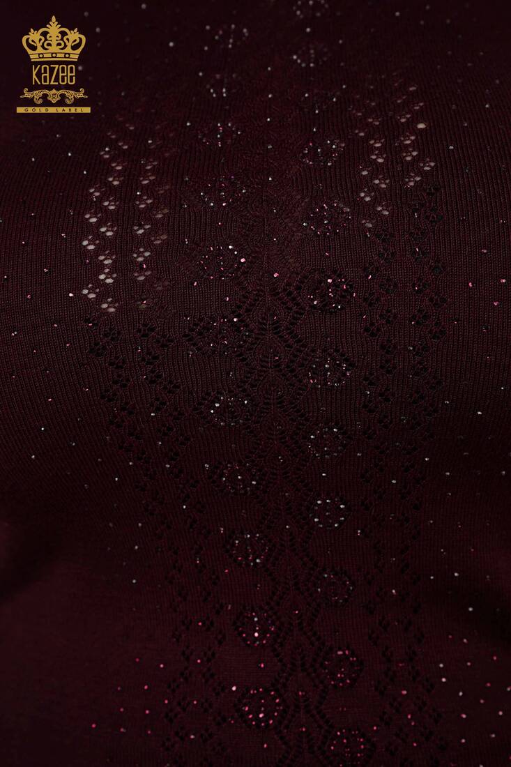 Женский трикотажный свитер с вышивкой камнями сливы - 14125 | КАZЕЕ