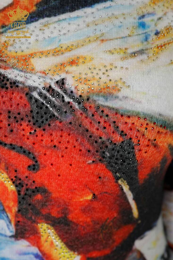 Женский вязаный свитер с вышивкой камнем - 18960 | КАZЕЕ