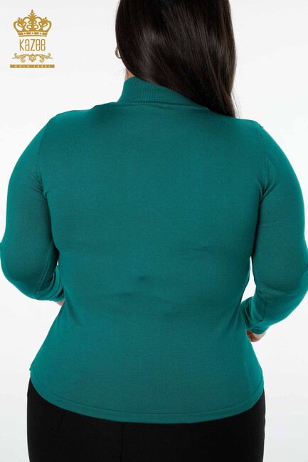 Женский трикотажный свитер с вышивкой камнями зеленый - 14125 | КАZЕЕ - Thumbnail