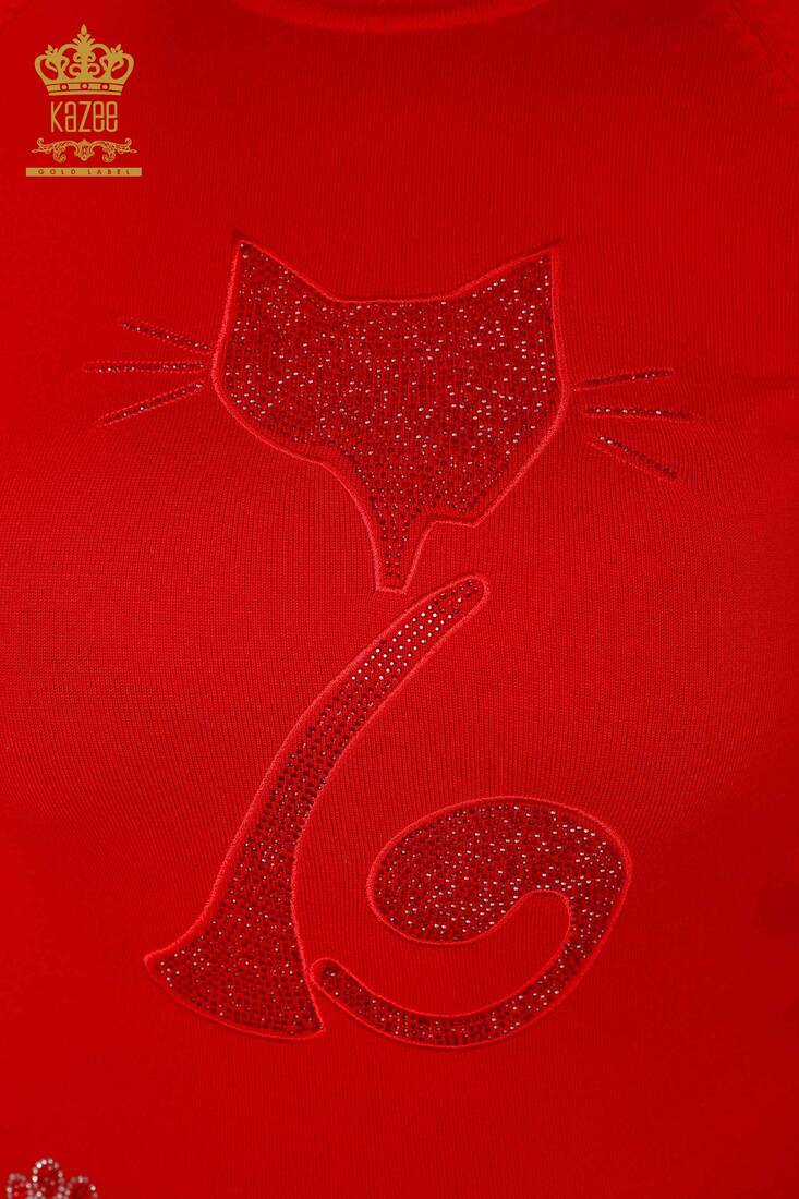 Женский трикотаж Свитер с рисунком кошки Красный - 15279 | КАZЕЕ