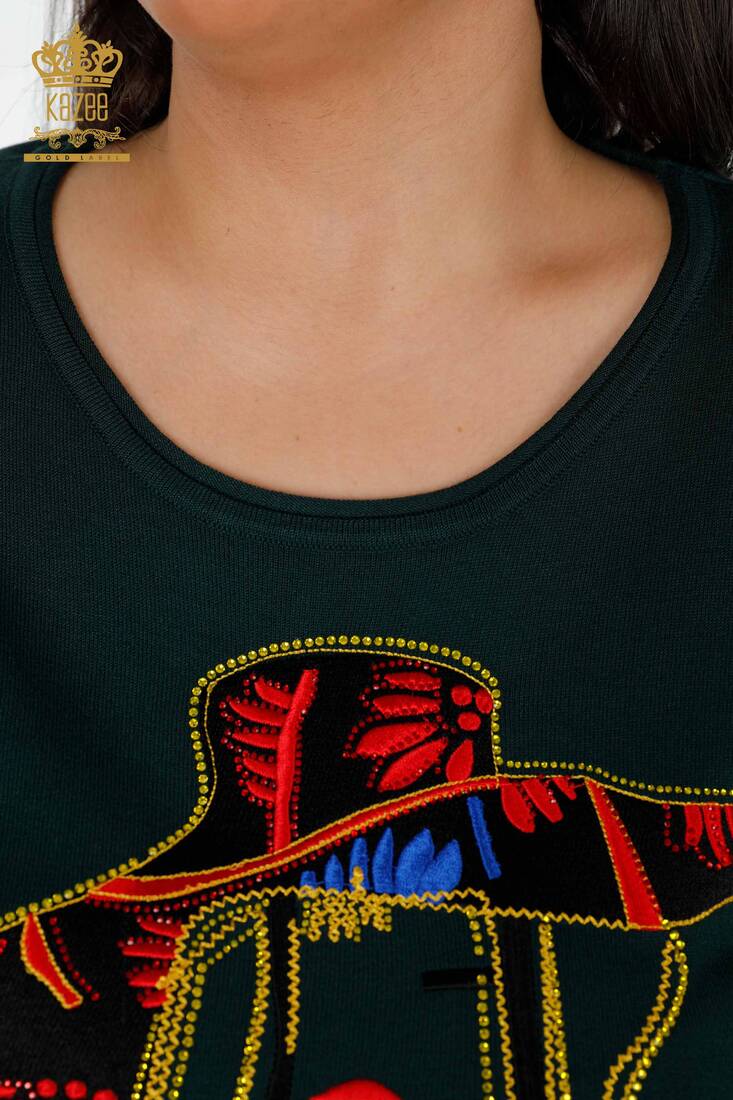 Женский Трикотаж Свитер Цветной Кристалл Вышитый Камнем Нефти - 16126 | КАZЕЕ