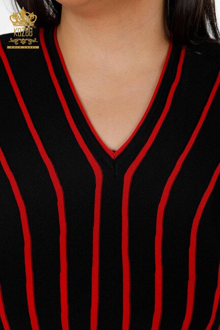 Женский трикотажный свитер в полоску черно-красный - 15766 | КАZЕЕ - Thumbnail
