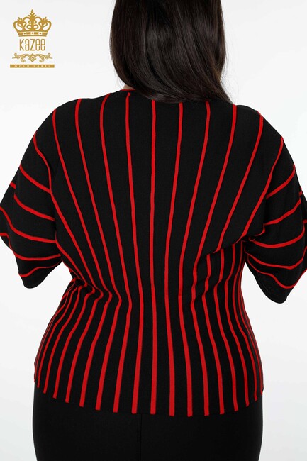 Женский трикотажный свитер в полоску черно-красный - 15766 | КАZЕЕ - Thumbnail