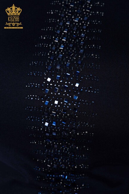 Женский трикотаж Свитер в полоску с вышивкой камнями темно-синий - 14788 | КАZЕЕ - Thumbnail