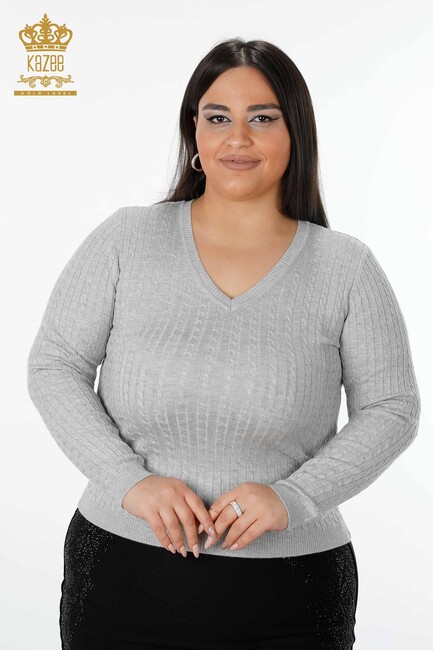 Женский трикотажный свитер Серый с блестками и деталями - 15200 | КАZЕЕ - Thumbnail