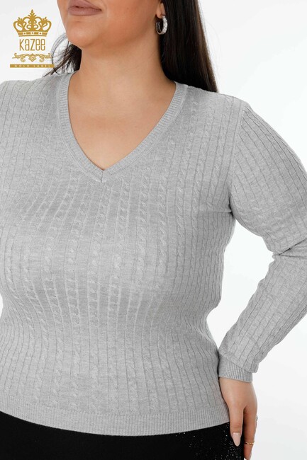 Женский трикотажный свитер Серый с блестками и деталями - 15200 | КАZЕЕ - Thumbnail