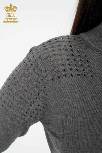 женский трикотаж пуловер с рукавами подробно серый - 13608 | КАZЕЕ - Thumbnail