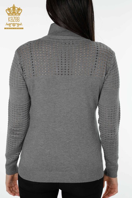 женский трикотаж пуловер с рукавами подробно серый - 13608 | КАZЕЕ - Thumbnail