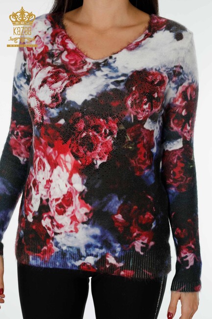 Женский вязаный свитер с цветочным узором - 18966 | КАZЕЕ - Thumbnail