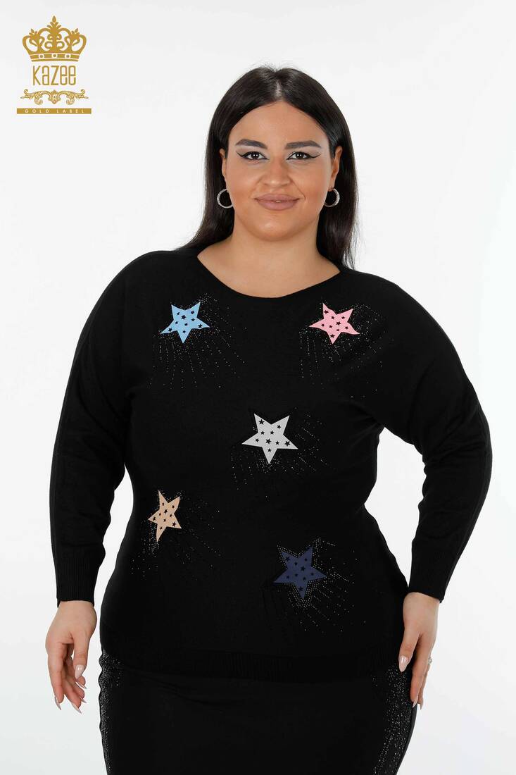 Женский вязаный свитер с узором звезда черный - 15511 | КАZЕЕ