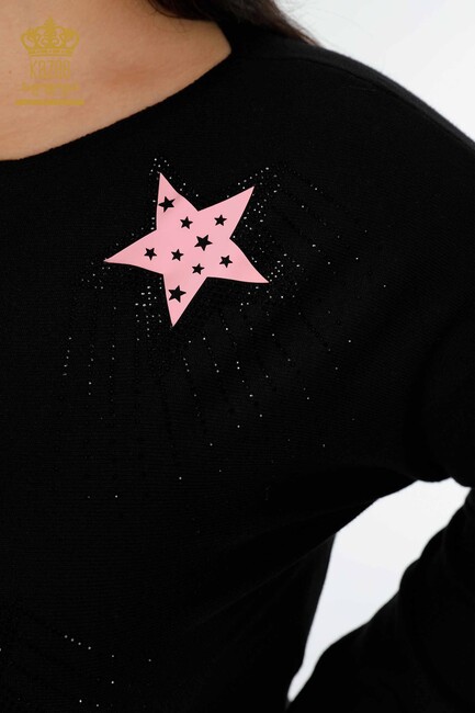 Женский вязаный свитер с узором звезда черный - 15511 | КАZЕЕ - Thumbnail