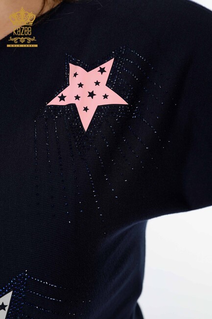 Женский вязаный свитер со звездным узором темно-синий - 15511 | КАZЕЕ - Thumbnail