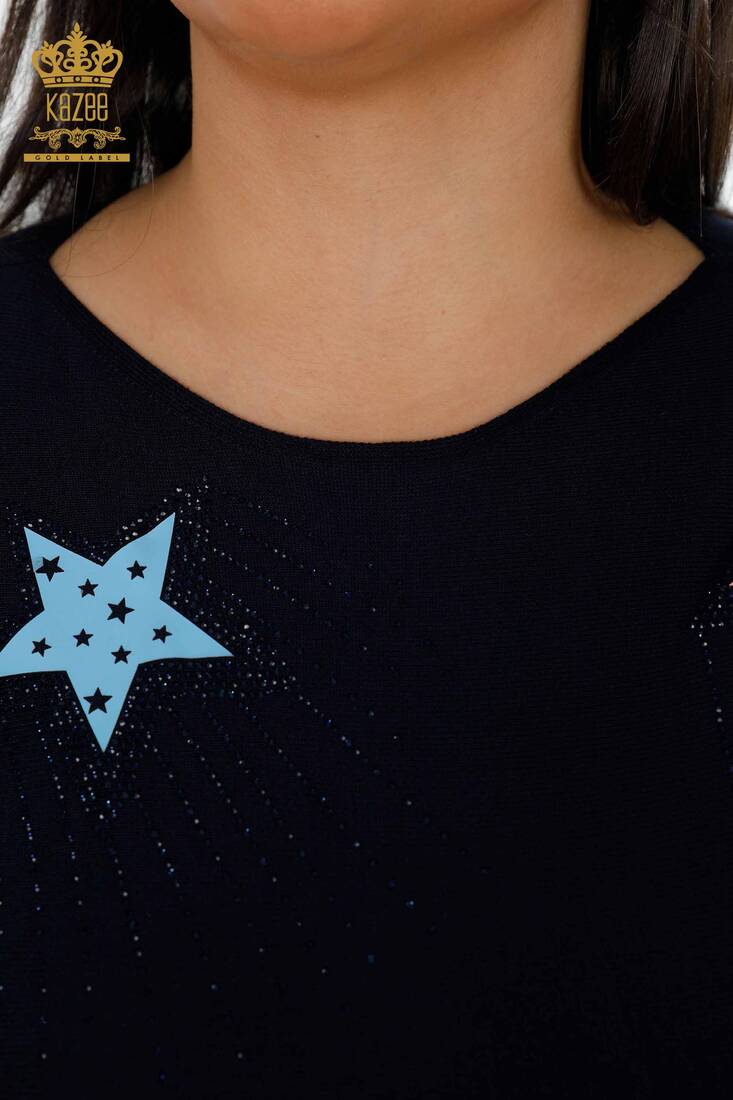 Женский вязаный свитер со звездным узором темно-синий - 15511 | КАZЕЕ