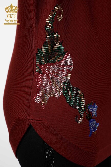 Женский трикотаж с цветочным узором бордово-красный - 16190 | КАZЕЕ - Thumbnail