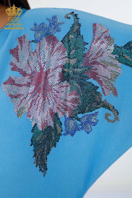 Женский трикотаж с цветочным узором синий - 16190 | КАZЕЕ - Thumbnail