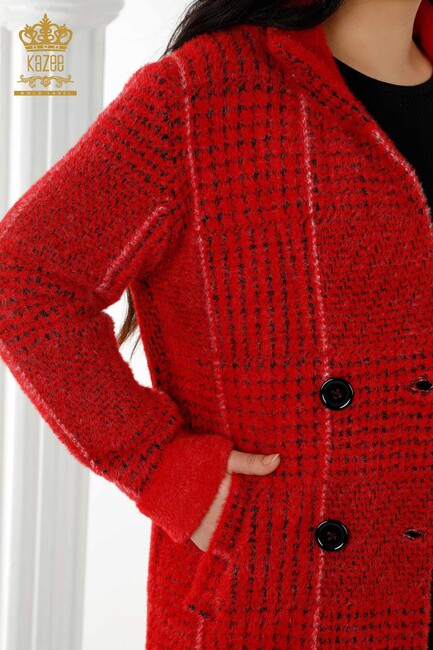 Красное женское пальто с пуговицами - 19062 | КАZЕЕ - Thumbnail