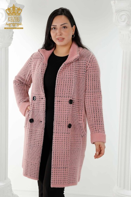 женское пальто на пуговицах розовое - 19062 | КАZЕЕ - Thumbnail
