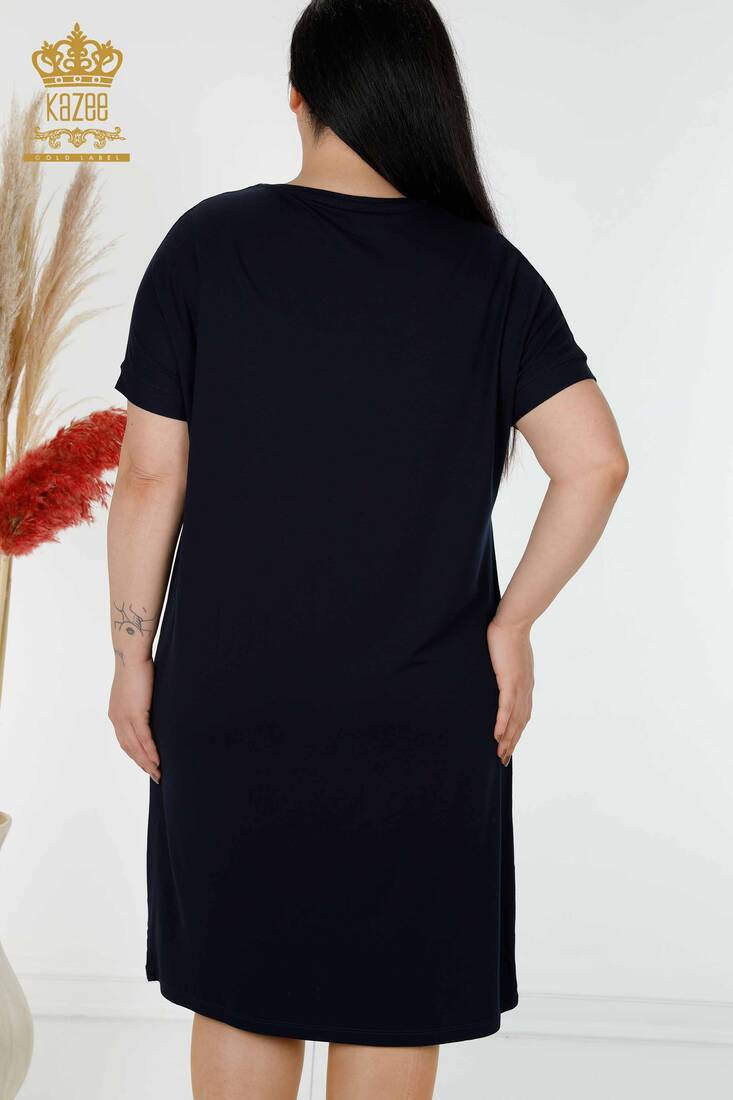 платье женское с вышивкой камнями темно-синее - 7738 | КАZЕЕ