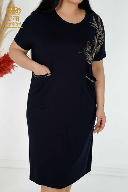женское платье с вышивкой камнями темно-синего цвета - 7745 | КАZЕЕ - Thumbnail